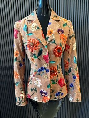 Oilily Floral Velvet Blazer Jacket Size 34 (US 2/4) | Botanical Print Fitted
